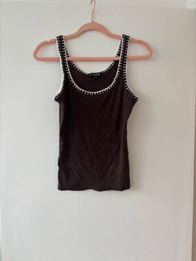 J. Crew Brown Ribbed Tank with White Whipstitch Trim